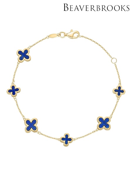 Beaverbrooks 9ct Yellow Gold Lapis Clover Bracelet (V09515) | £575