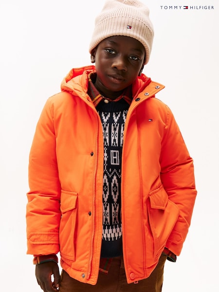 Tommy Hilfiger Orange Essential Logo Patch Hooded Parka (V09539) | £130 - £160