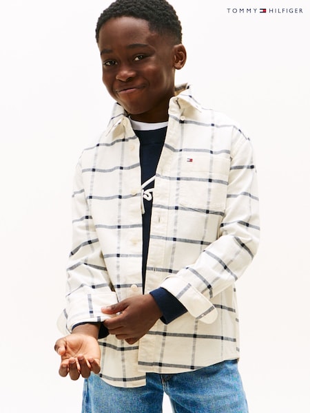 Tommy Hilfiger White Regular Fit Windowpane Check Shirt (V09558) | £45 - £55