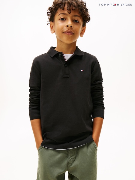 Tommy Hilfiger Black Regular Fit Pique Long Sleeve Polo Shirt (V09564) | £40 - £45