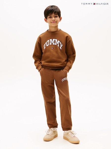 Tommy Hilfiger Brown Varsity Logo Print Fleece Joggers (V09570) | £45 - £55