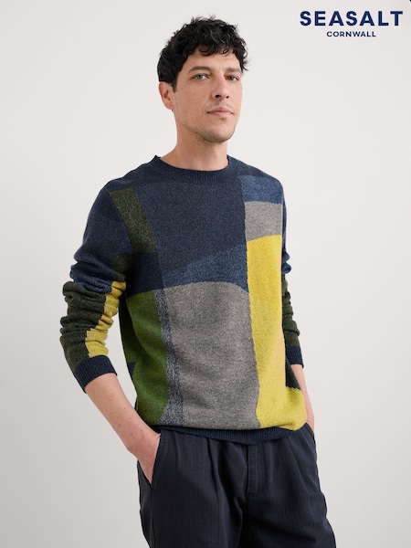 Seasalt Cornwall Blue Mens Carn Gloose Crew Neck Jumper (V09632) | £96