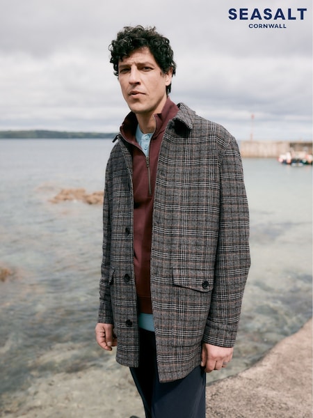 Seasalt Cornwall Grey Men's Rowlocks Check Coat (V09644) | £170