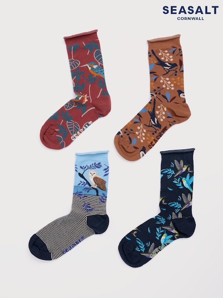 Seasalt Cornwall Blue Gift Box of 4 Women?s Bird Arty Socks (V09655) | £28
