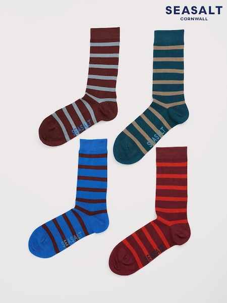 Seasalt Cornwall Blue Marl Gift Box of 4 Mens Sailor Socks (V09659) | £28