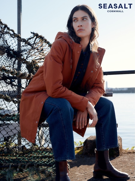Seasalt Cornwall Brown Plant Hunter Waterproof Parka Coat (V09665) | £180