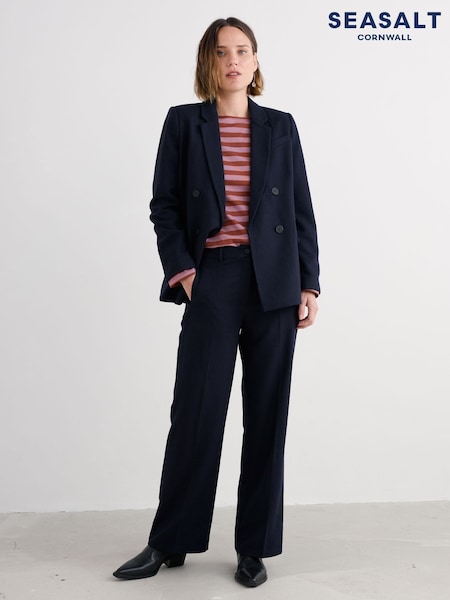 Seasalt Cornwall Blue Lowena Wool Blend Straight Leg Suit Trousers (V09687) | £80