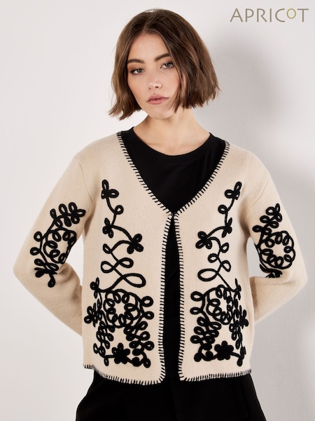 Apricot Natural Swirl Cornelli Embroidered Cardigan (V09698) | £40