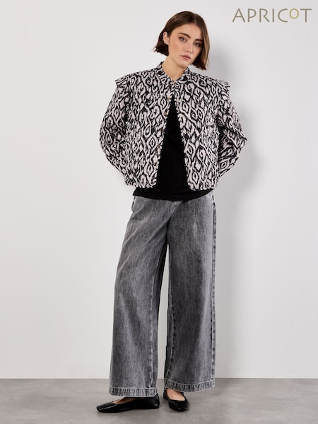 Apricot Black Textured Ikat Quilted Jacket (V09706) | £55