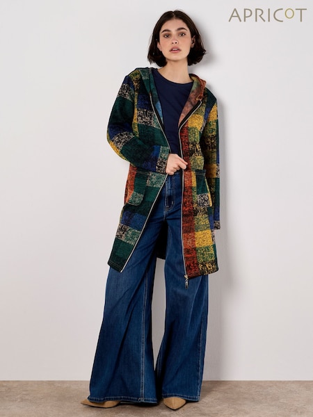 Apricot Orange Multicolour Check Fleece Hood Cardigan (V09707) | £40