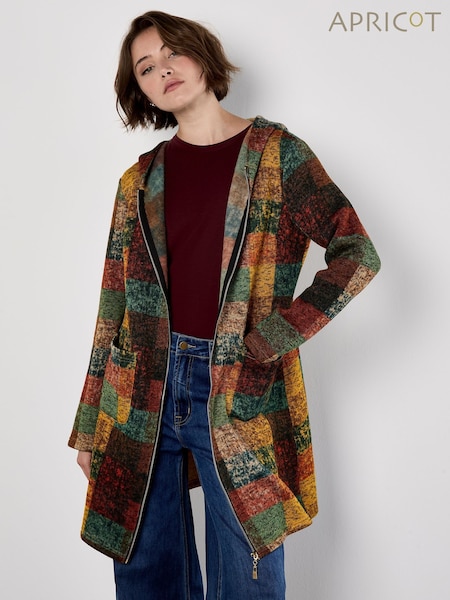 Apricot Brown Multicolour Check Fleece Hood Cardigan (V09708) | £40