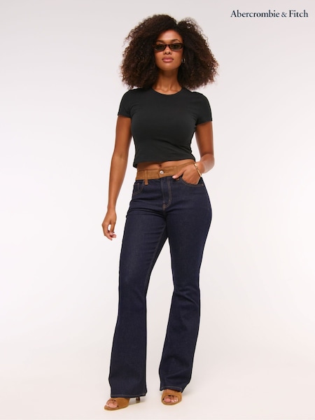 Abercrombie & Fitch Blue Suede Curve Love Mid Rise Bootcut Jean (V09713) | £80