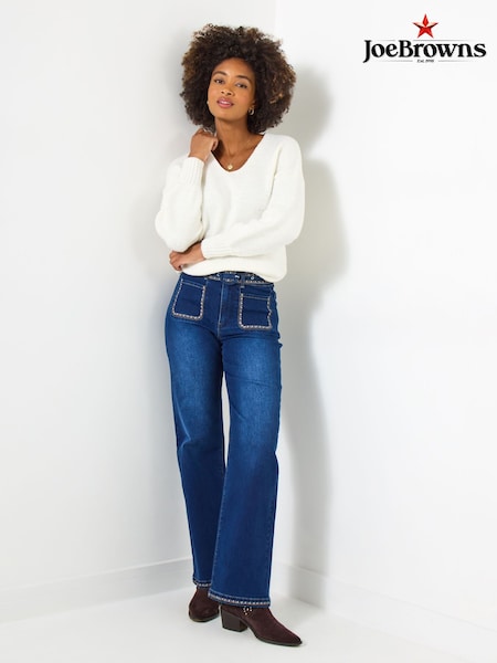 Joe Browns Blue Embroidered Detail Wide Jeans (V09775) | £62