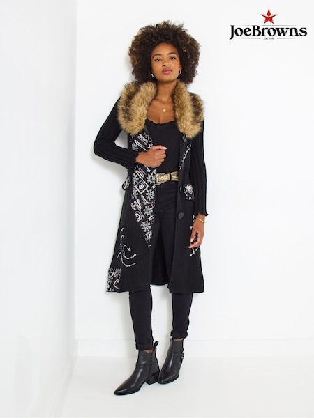Joe Browns Black Faux Fur Collar Black Cardigan (V09780) | £90