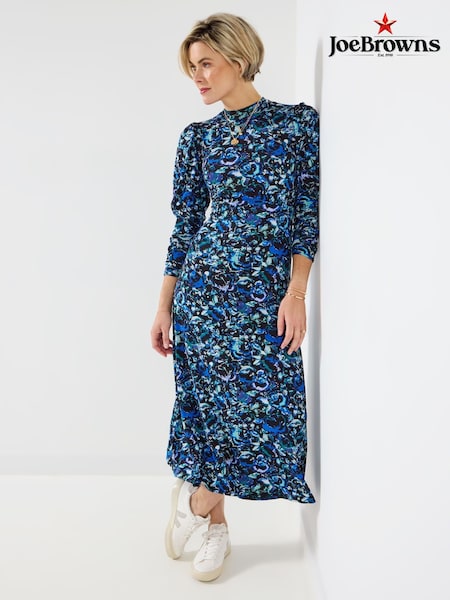 Joe Browns Blue High-Neck Frill Jersey Midi Dress (V09795) | £60