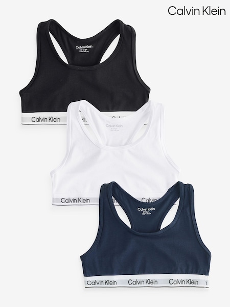 Calvin Klein White 3 Pack Girls Bralettes Icon Cotton Stretch (V10021) | £36