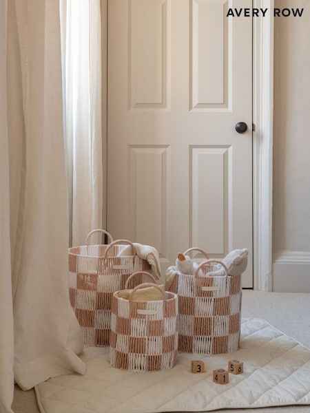 Avery Row Nude Checkerboard Storage Basket Set of 3 (V10024) | £110