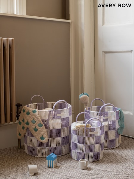 Avery Row Lilac Checkerboard Storage Basket Set of 3 (V10027) | £110