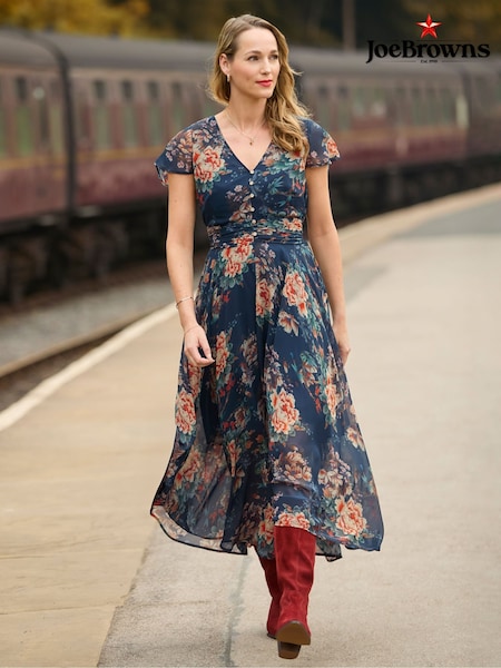 Joe Browns Blue Vintage Inspired Floral Dress (V10095) | £70