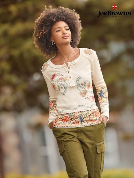 Joe Browns Cream Printed Patchwork Henley T-Shirt (V10097) | £50
