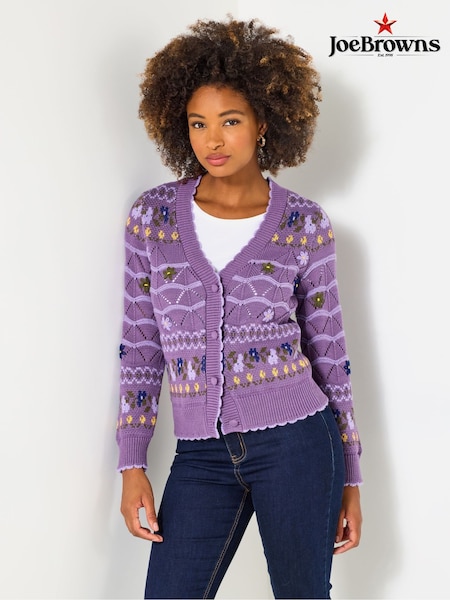 Joe Browns Purple V-Neck Floral Cardigan (V10104) | £50