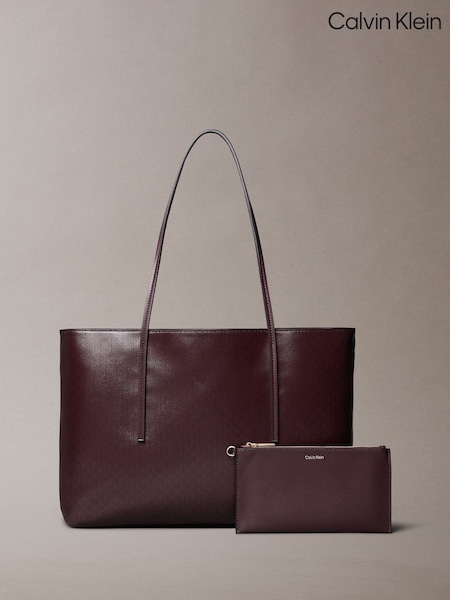 Calvin Klein Brown Allover Monogram Logo Tote Bag with Pouch (V10214) | £150