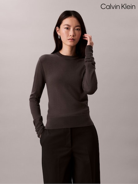 Calvin Klein Grey Merino Wool Crew Neck Jumper (V10302) | £90