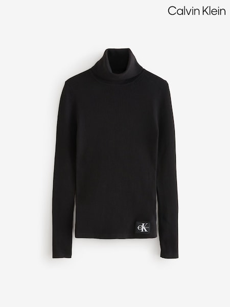 Calvin Klein Black Woven Label Roll Neck T-Shirt (V10308) | £90