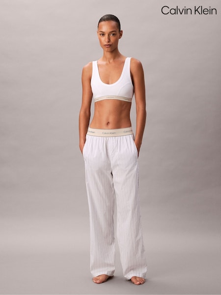 Calvin Klein White Cotton Poplin Logo Pyjama Joggers (V10320) | £50