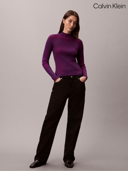 Purple Tech Knit Ribbed Mock Neck Sweater (V10322) | £130