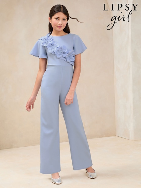 Lipsy Powder Blue 3D Corsage Jumpsuit (5-16yrs) (V10345) | £42 - £50