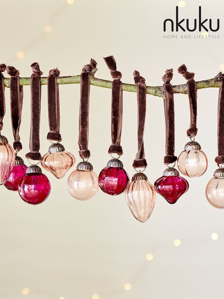 Nkuku Set of 16 Ruby and Copper Adisa Christmas Baubles Jar (V10355) | £40