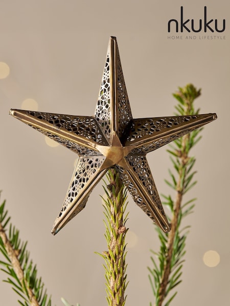 Nkuku Brass Bishakha Star Christmas Tree Topper (V10372) | £35