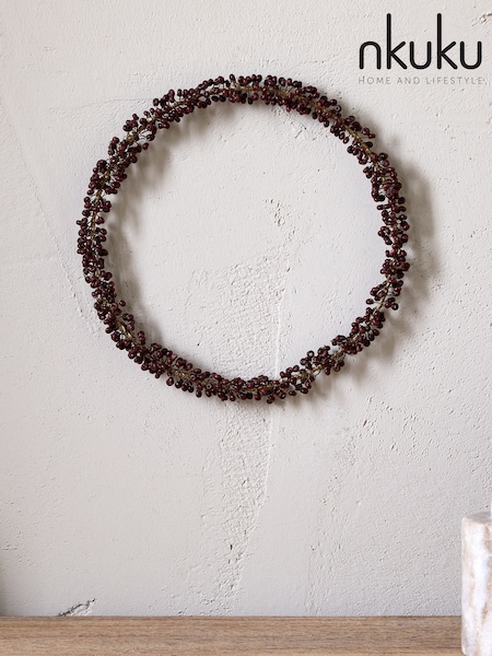 Nkuku Brass and Ruby Tanu Mango Wood Beaded Christmas Wreath (V10389) | £35