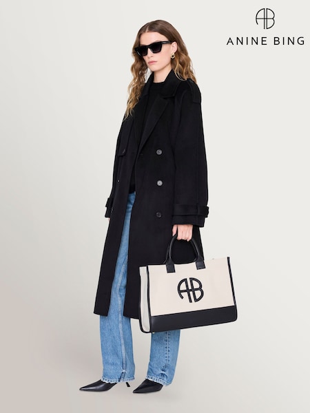 ANINE BING Black Natural Canvas with Medium Lara Tote (V10411) | £320