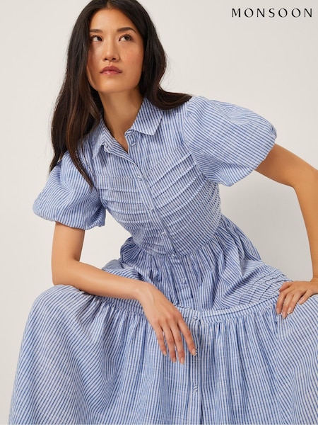 Monsoon Blue Winnie Stripe Maxi Shirt Dress (V10484) | £85