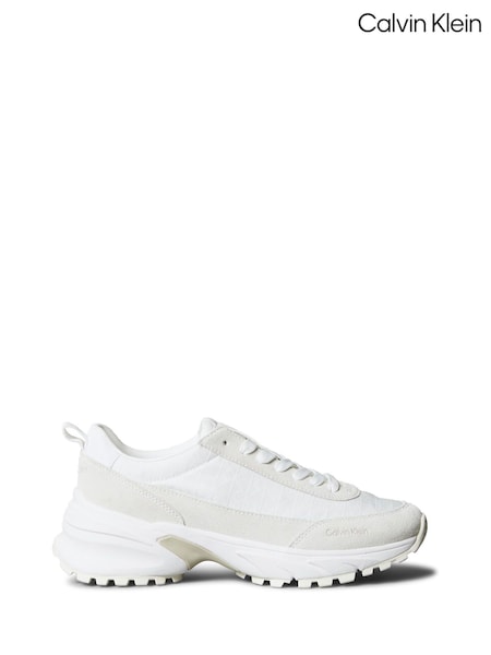 Calvin Klein White Suede and Emblem Logo Nylon Trainers (V10488) | £130