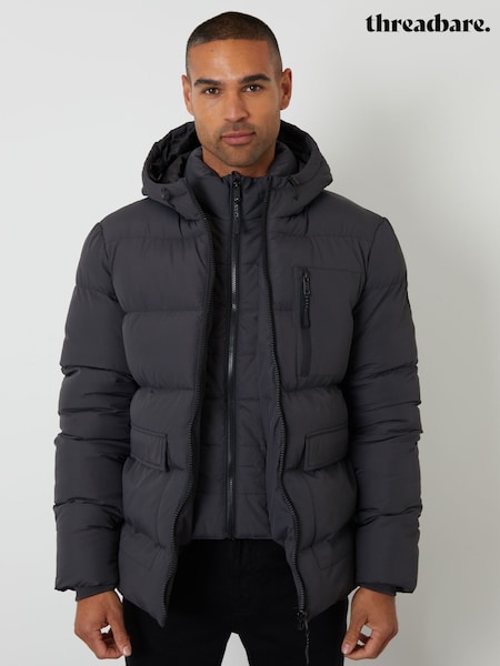 Threadbare Grey Showerproof Double Layer Puffer Jacket (V10507) | £60
