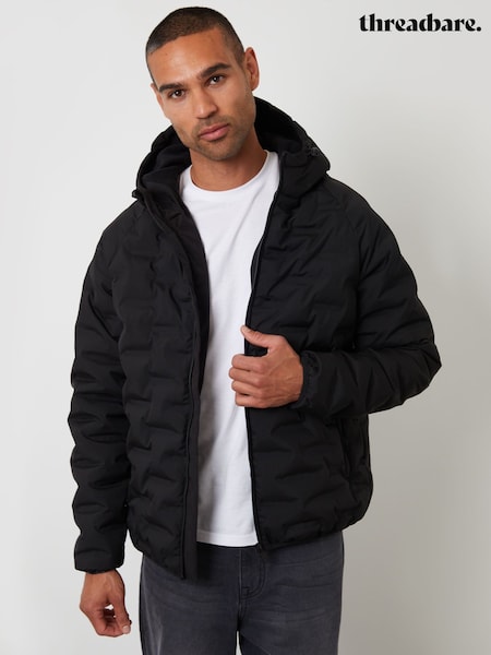 Threadbare Black Hooded Quilted Jacket (V10510) | £45