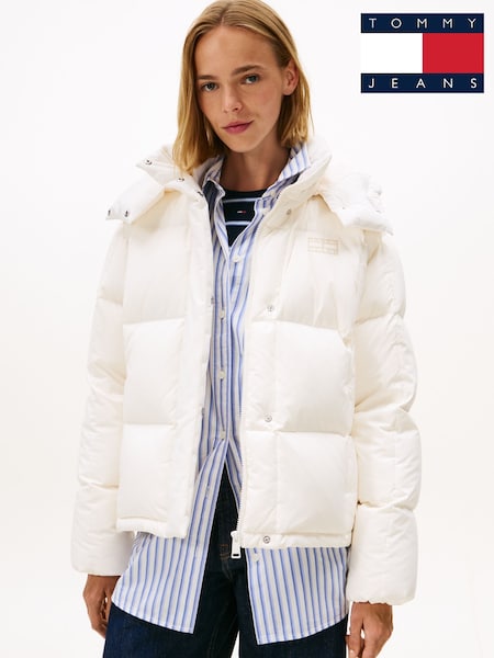Tommy Jeans White Down Hooded Alaska Puffer Jacket (V10539) | £220