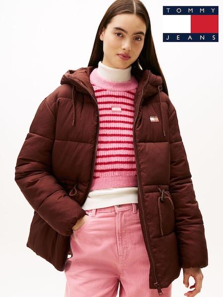 Tommy Jeans Brown Ripstop Hooded Puffer Jacket (V10549) | £200
