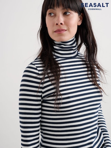 Seasalt Cornwall Blue Hazel Rib Top in  Cotton Jersey (V10579) | £33