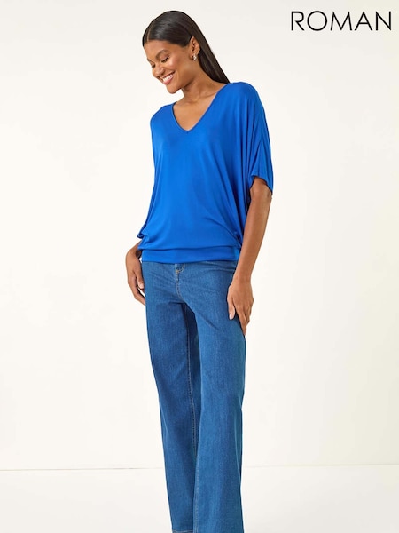 Roman Blue V-Neck Grown On Sleeve Stretch T-Shirt (V10622) | £32