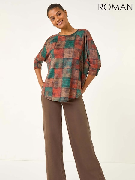 Roman Orange Patchwork Print Round Hem Tunic Top (V10623) | £42