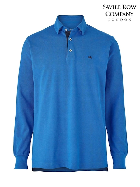 The Savile Row Company Classic Fit Cotton Pique Long Sleeve Polo Shirt (V10629) | £45