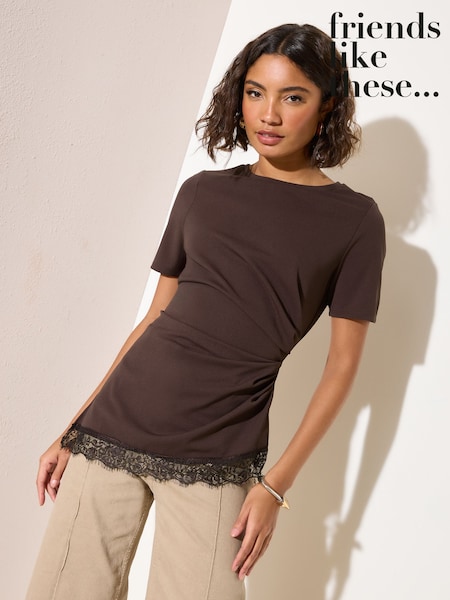 Friends Like These Chocolate Brown Hem Asymmetric Top (V10784) | £36