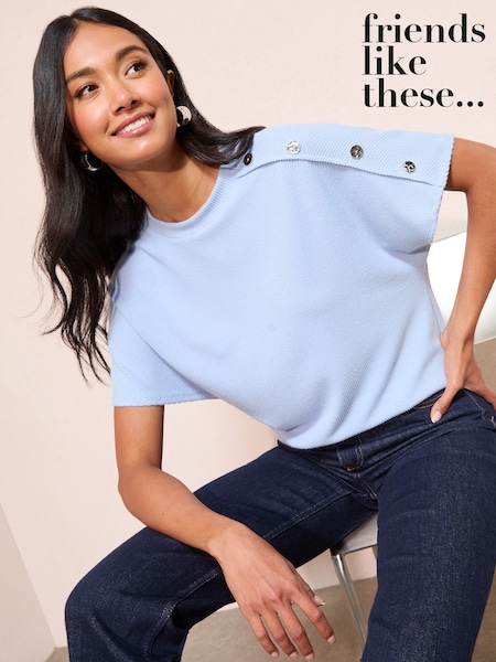 Friends Like These Blue Button Detail Short Sleeve Top (V10811) | £29