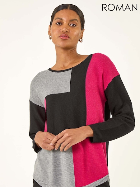 Roman Black Ribbed Colourblock Knit Jumper (V10933) | £42