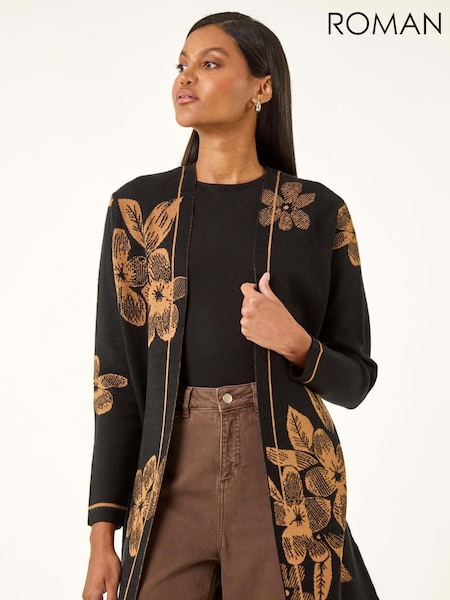 Roman Black Contrast Floral Print Cardigan (V10957) | £48