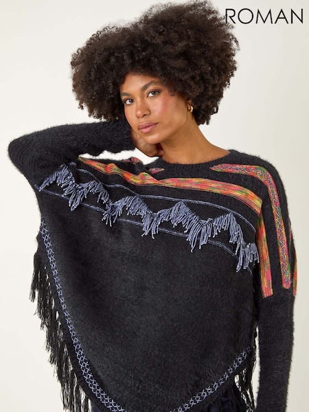 Roman Black Jacquard Tassel Knit Jumper (V10976) | £48
